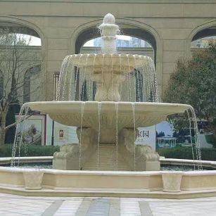 沧州 黄金麻花岗岩异型加工——户外庭院石雕流水喷泉