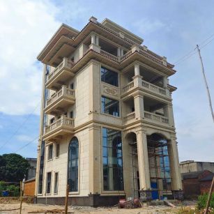 沧州 黄金麻花岗岩石材别墅外墙干挂搭配（雕花栏杆花瓶柱门楼罗马柱）