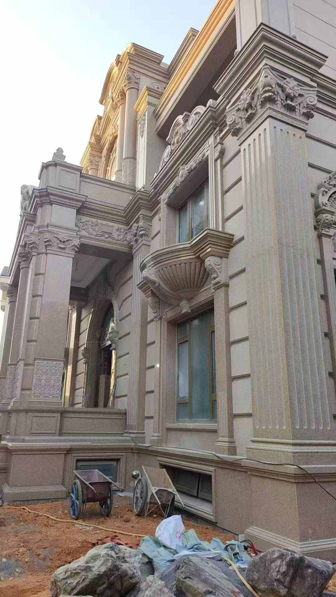 沧州 黄金麻花岗岩光面别墅外墙干挂施工完成