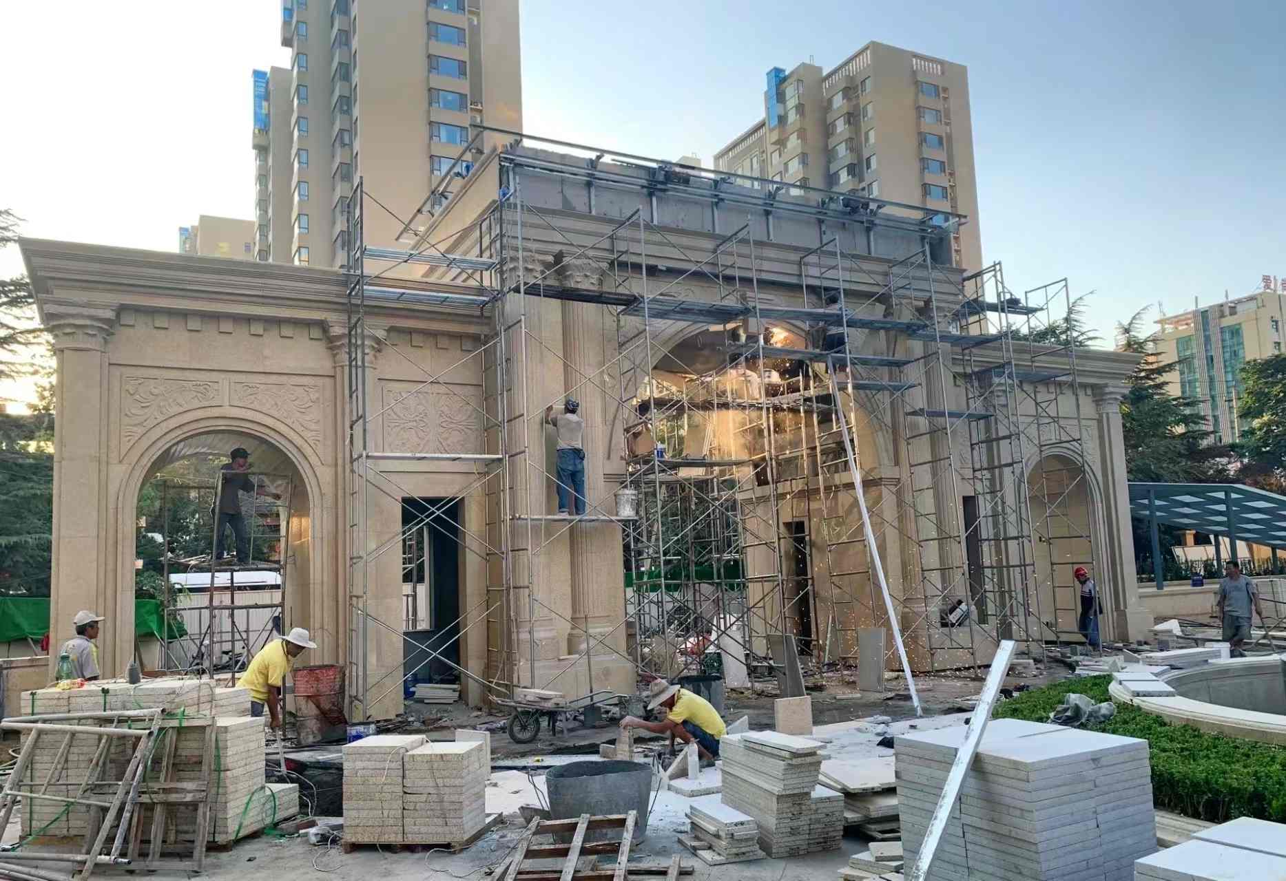 沧州 黄金麻荔枝面花岗岩小区门楼外墙干挂