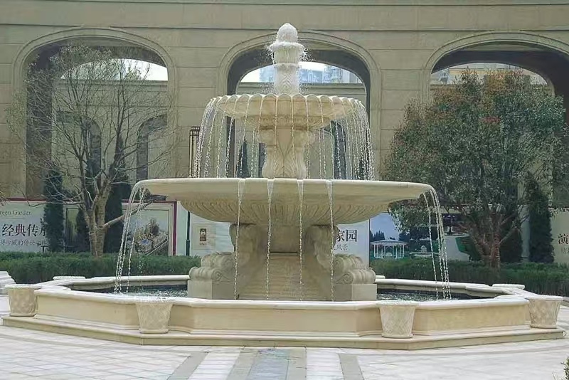 沧州 黄金麻花岗岩异型加工——户外庭院石雕流水喷泉