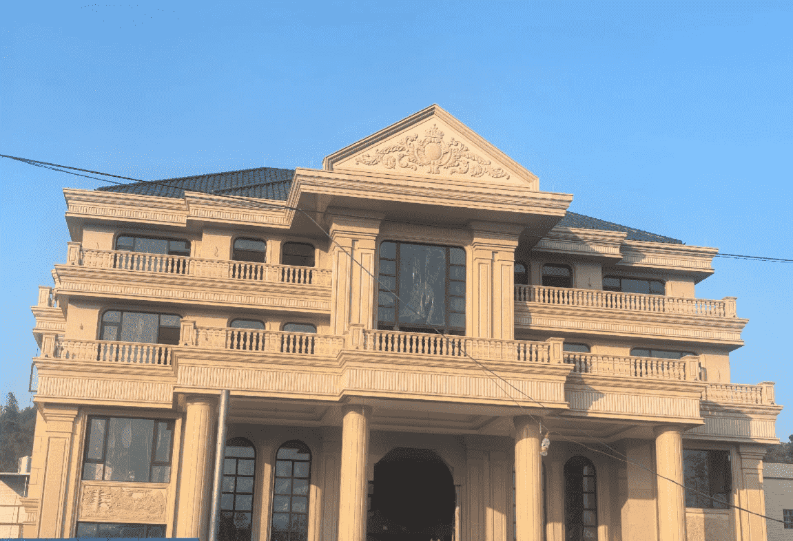 沧州黄金麻别墅外墙干挂石材效果示例