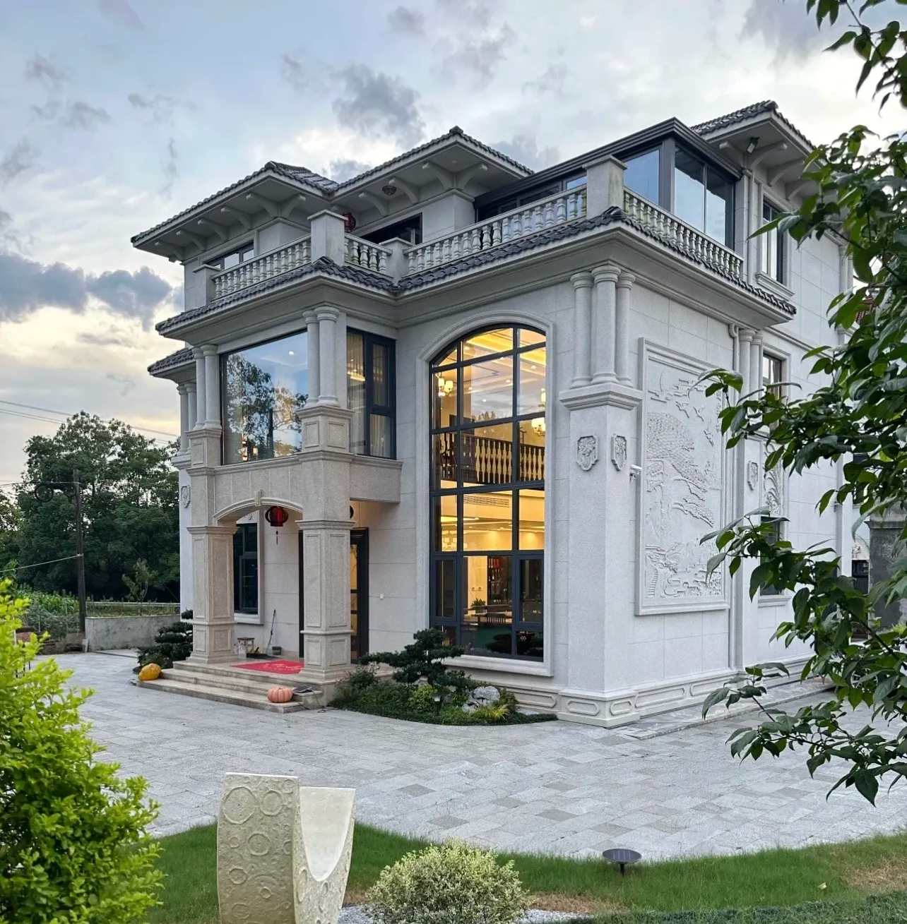 沧州 白麻花岗岩私人别墅干挂石材豪华定制