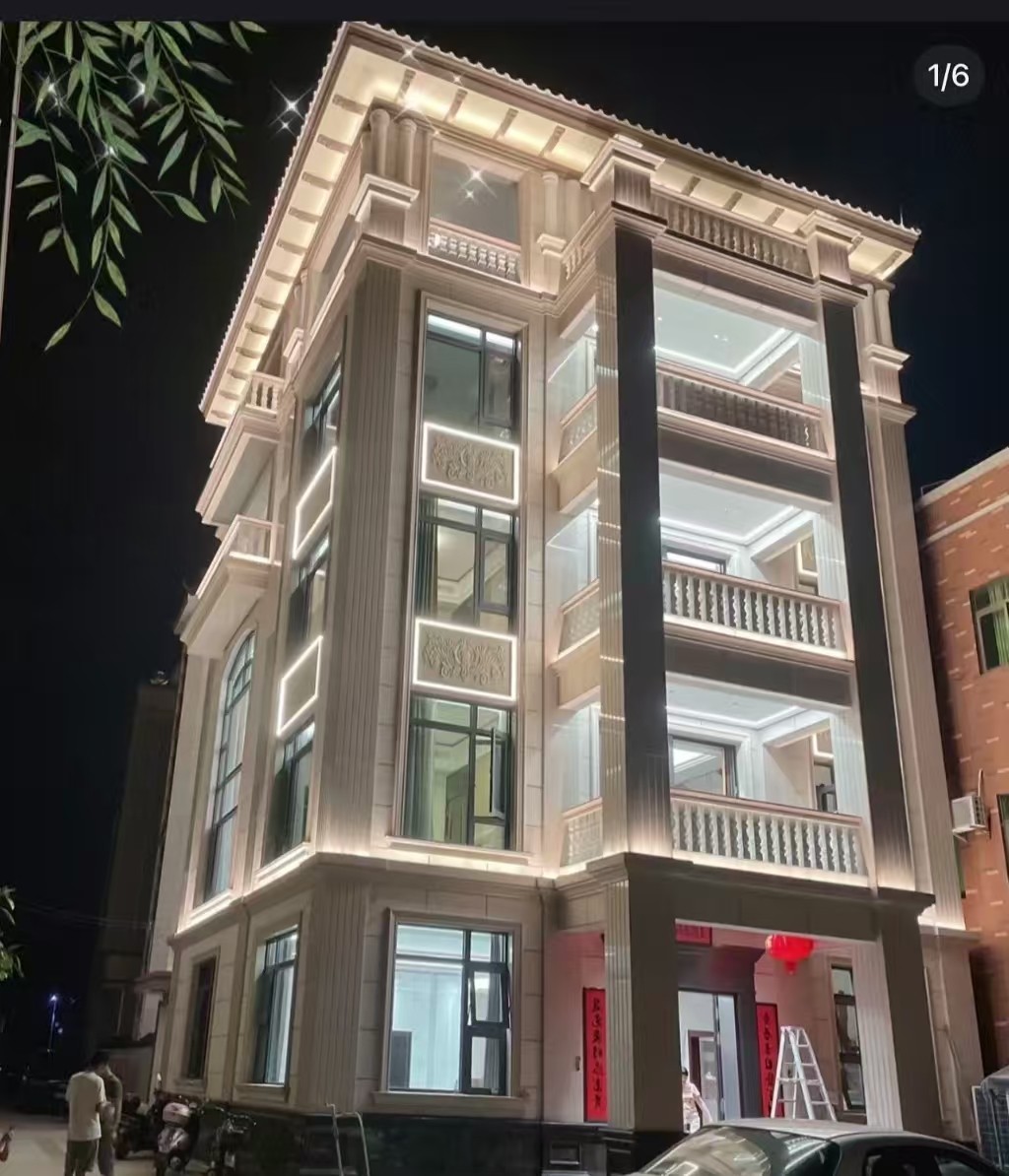 沧州 芝麻白花岗岩别墅外墙夜间效果